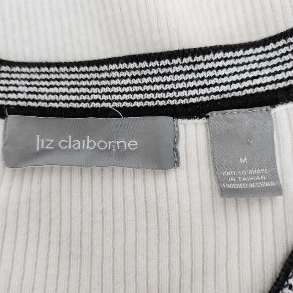 SALE Liz Claiborne Ribbed Button Front Cardigan Sweater w Contrasting Stripes - Picture 2 of 5